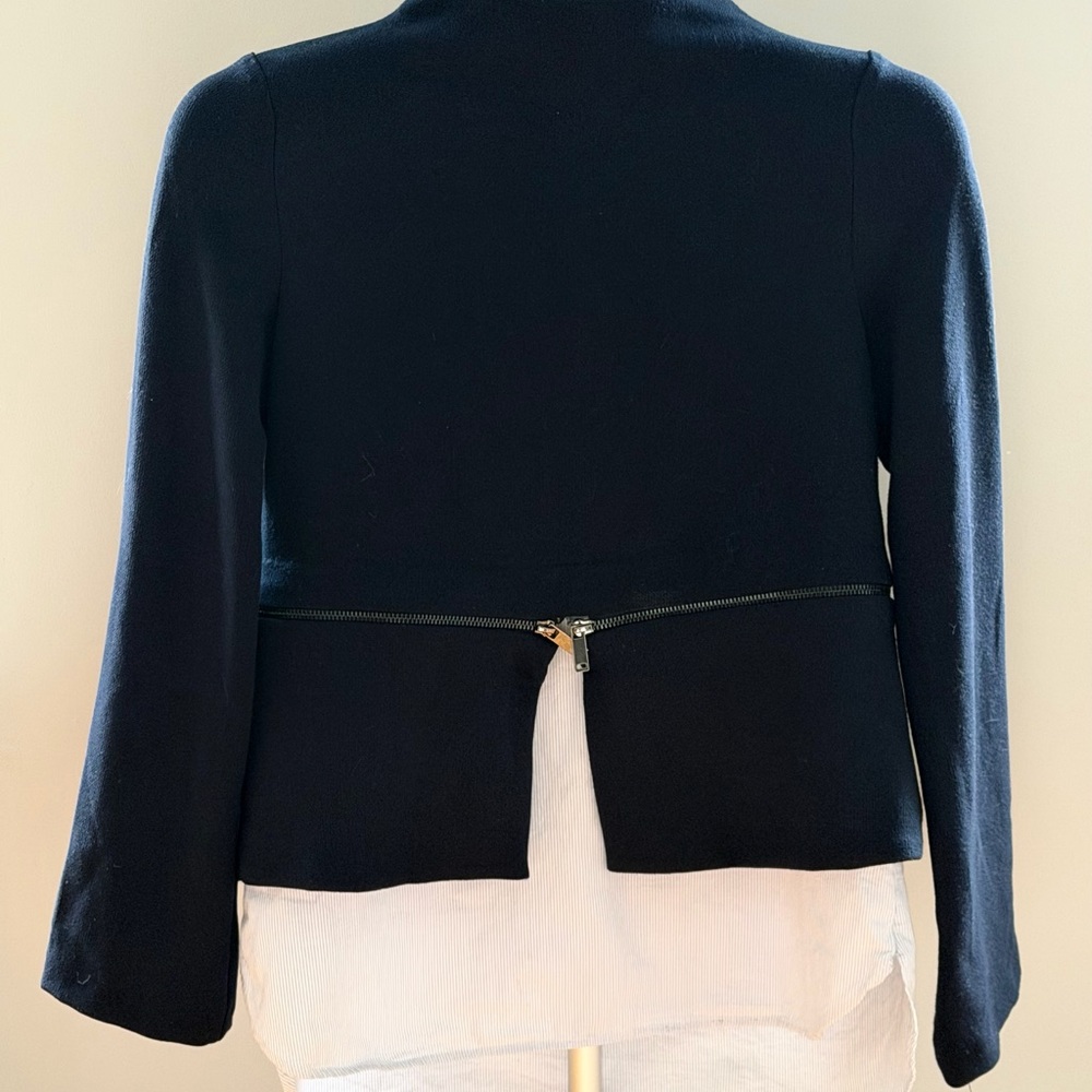 Zara Layered Zipper Blue White Blouse Top – XS - Picture 4 of 11